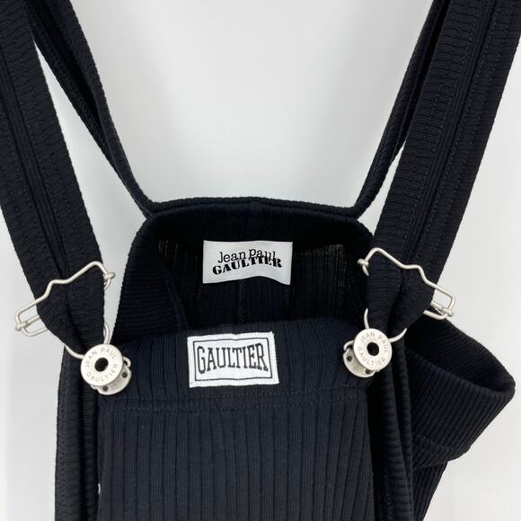Jean Paul Gaultier | JPG Overall Clip Logo Patch Short in Black Ribbed Knit S - Picture 4 of 9